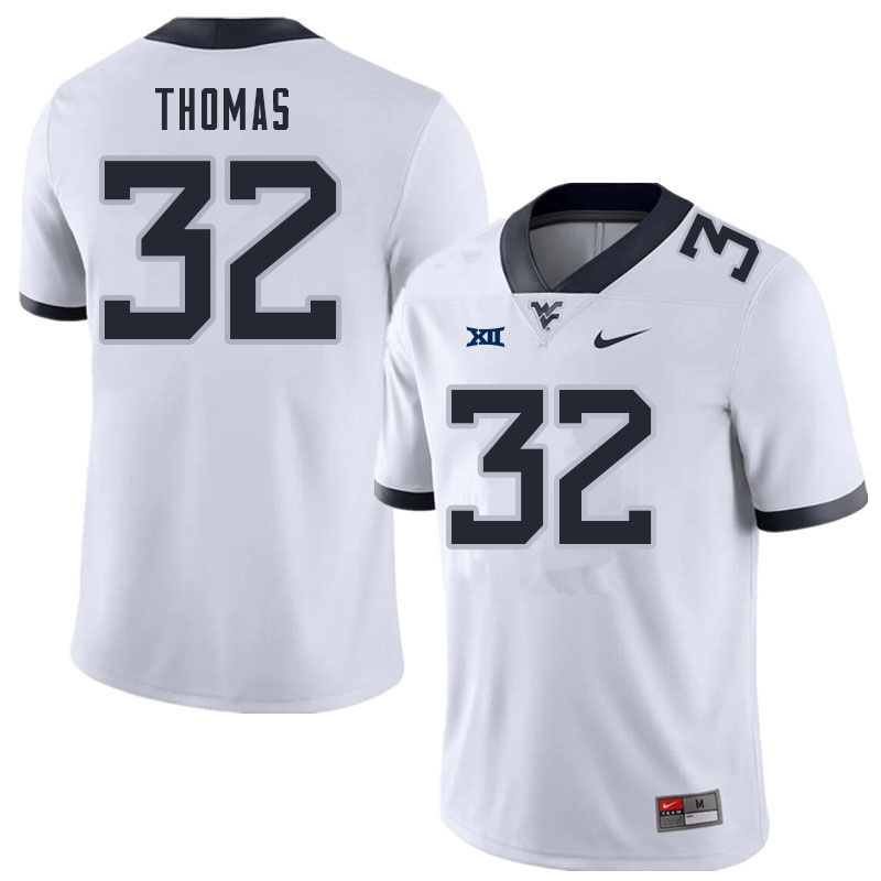 NCAA Men's James Thomas West Virginia Mountaineers White #32 Nike Stitched Football College Authentic Jersey RN23L60XJ